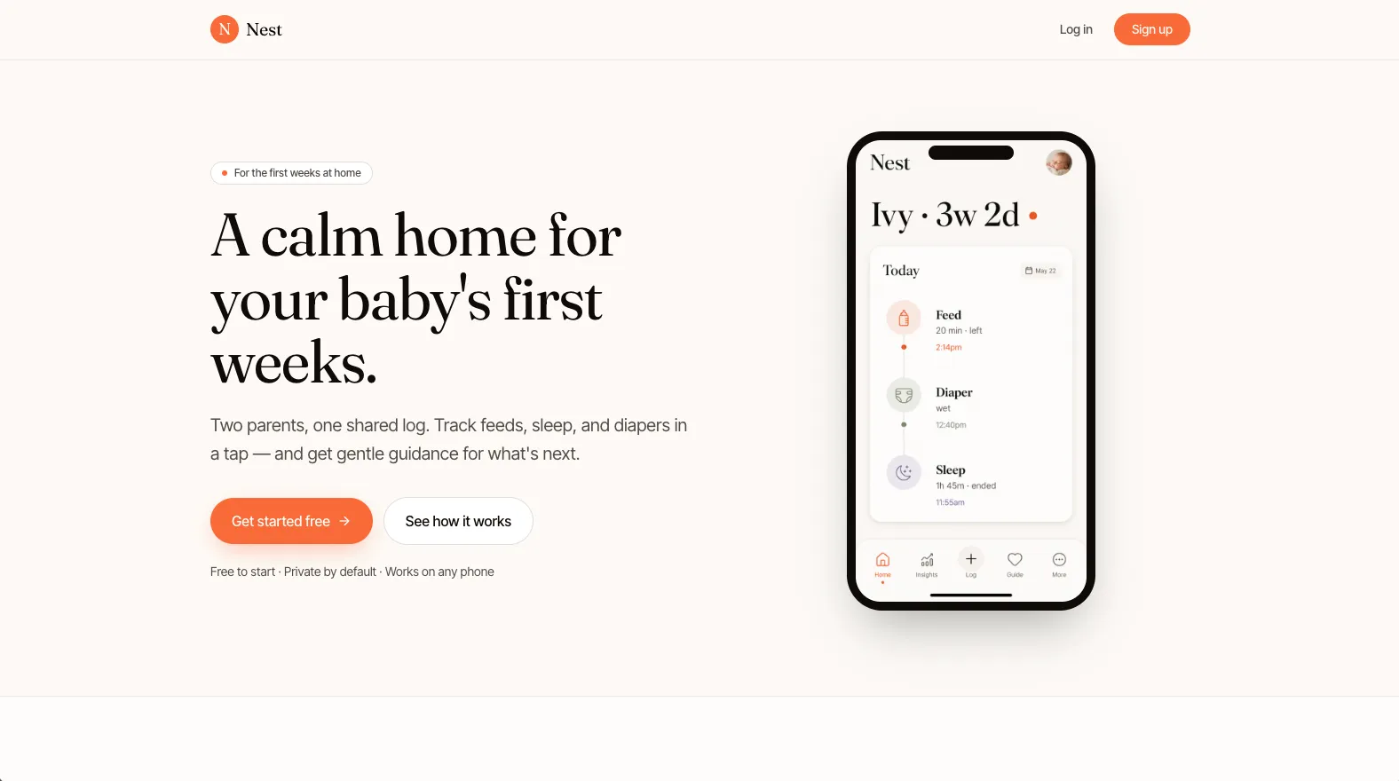 Nest parenting app — homepage