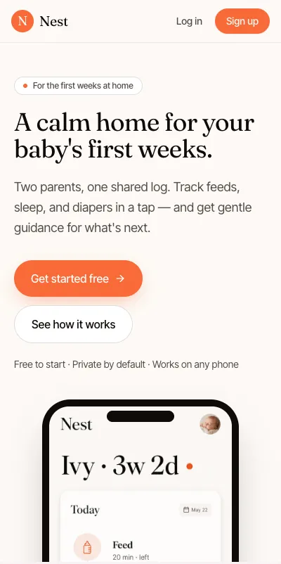 Nest parenting app — mobile view